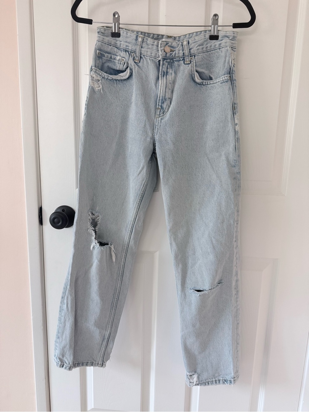Anine Bing distressed light wash straight leg denim jeans 25